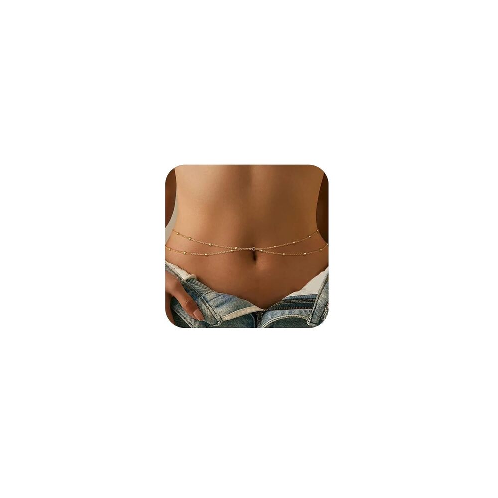 Waist Beads for Women, 14k Gold Plated Waist Chain Belt Dainty Belly